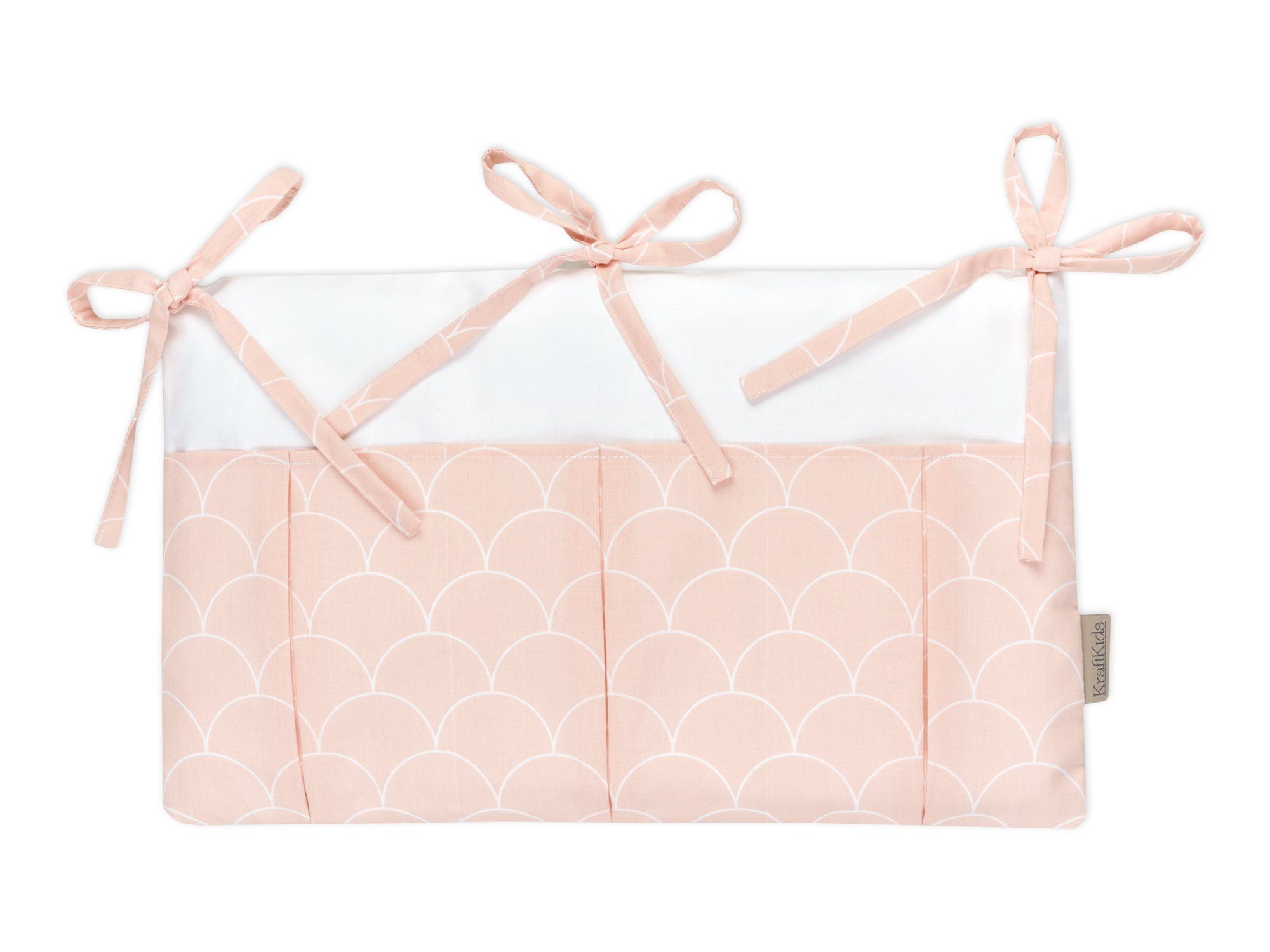 KraftKids Betttasche weiße Halbkreise auf Pastelrosa, mit drei Fächern, innen mit Polyestervlies versteift