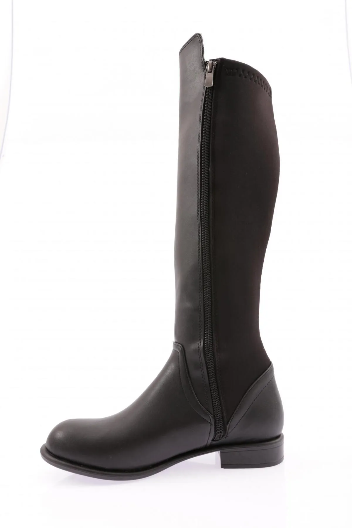 DGN  Schwarze kniehohe Ballerinas für Damen Modell 501 – Stretchbogen und seitlicher Reißverschluss