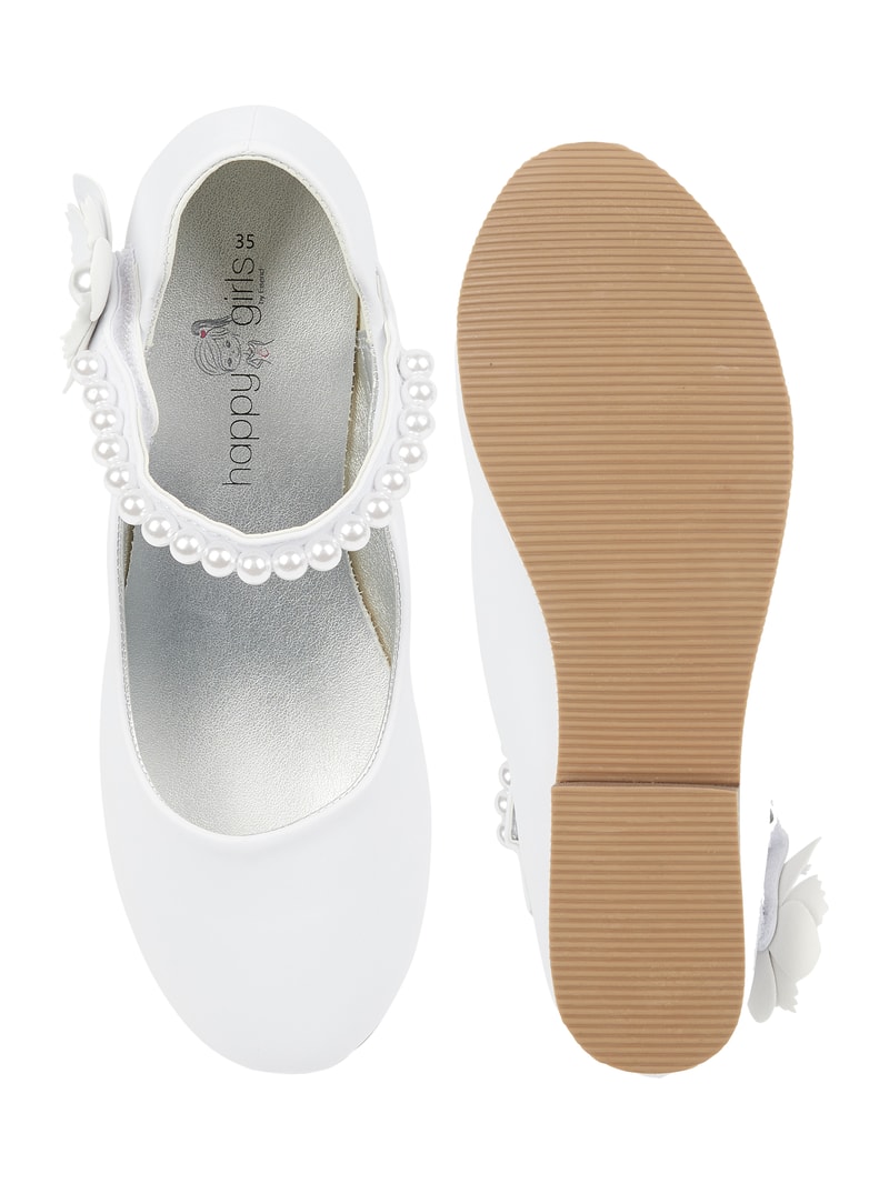 Ballerinas mit Blüten-Applikation in weiß