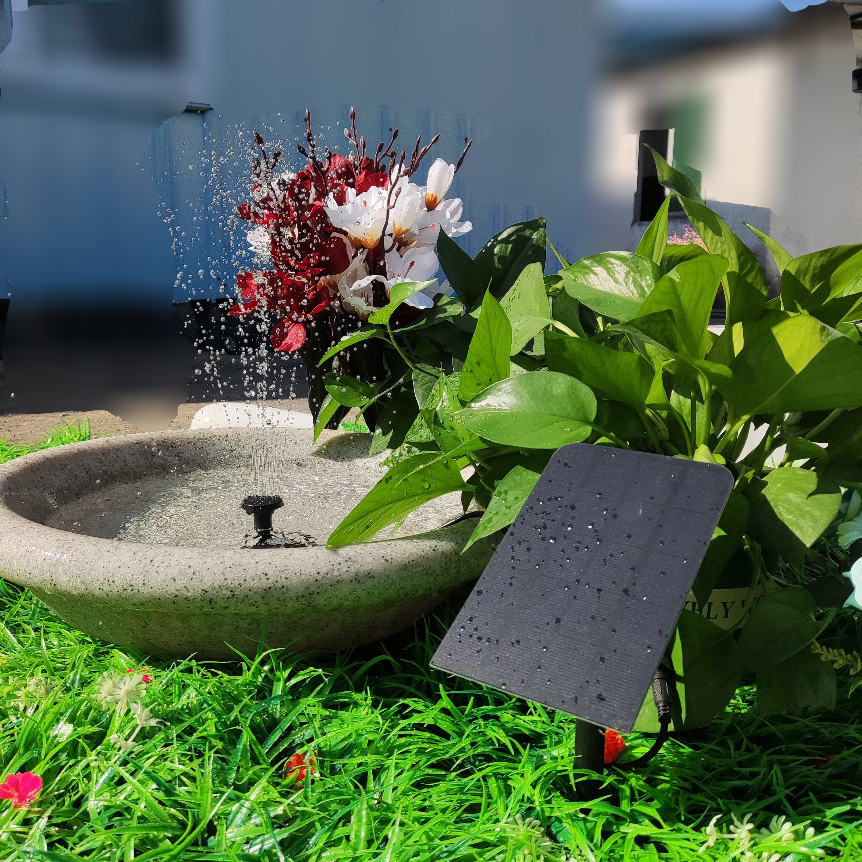 Dedom Solarpumpe Solar Teichpumpe, Garten-Wasserpumpe, kleine Teich-Brunnen, 1 Stück, Springbrunnen für den Außenbereich, Garten- und Terrassenbrunnen