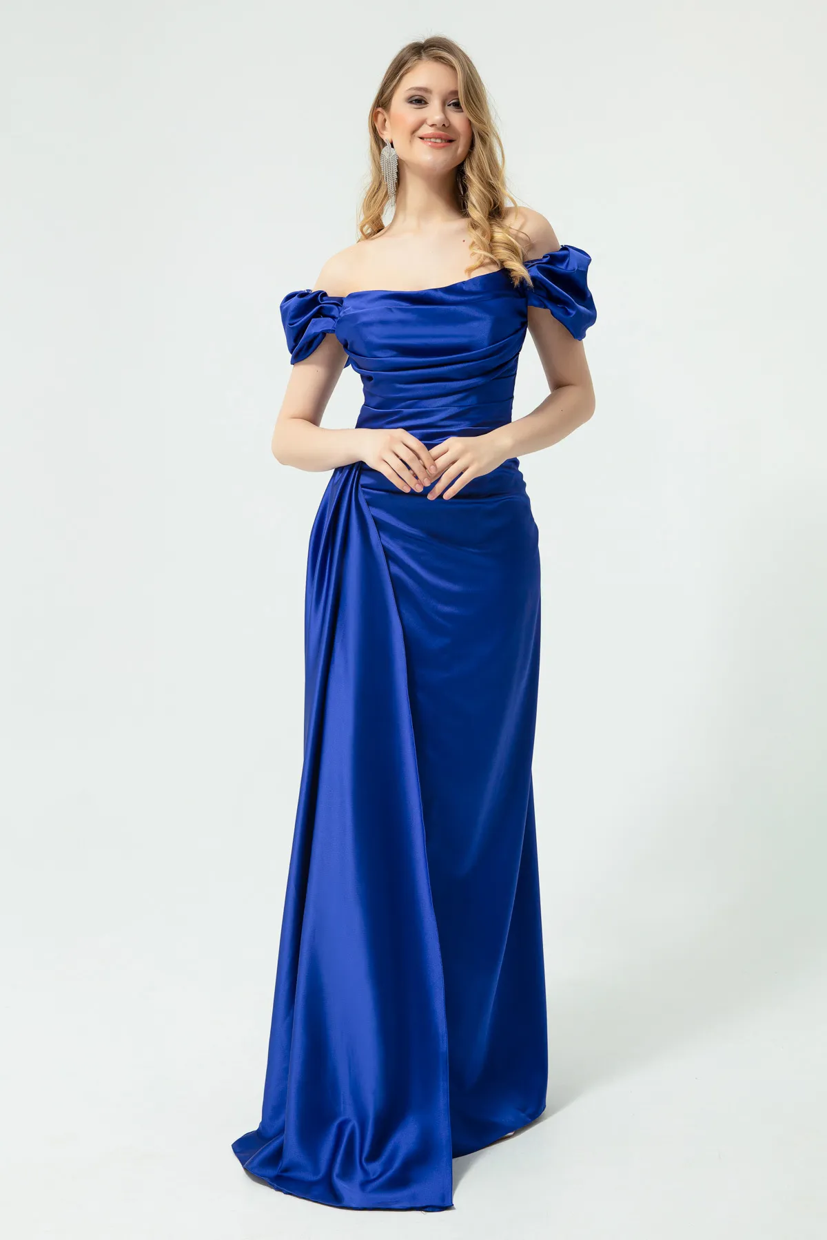 Lafaba  Damen Saks U-Boot-Ausschnitt, ärmellos, langes Satin-Abendkleid und Abschlusskleid