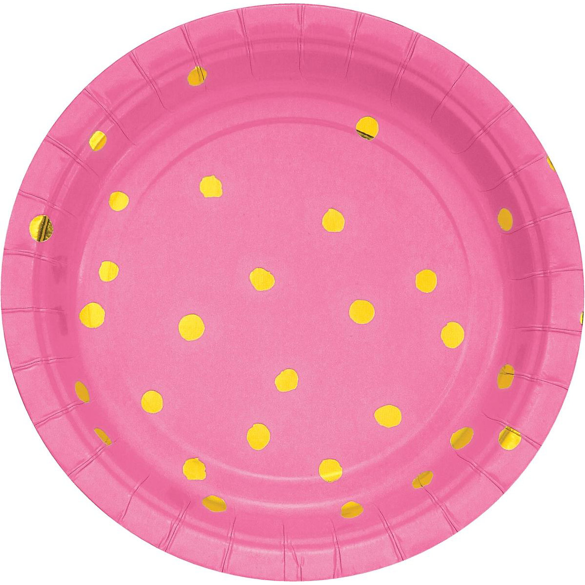 Papp-Partyteller Ø 17,8 cm Goldene Punkte Candy Pink, 8 Stück, folienbeschichtet