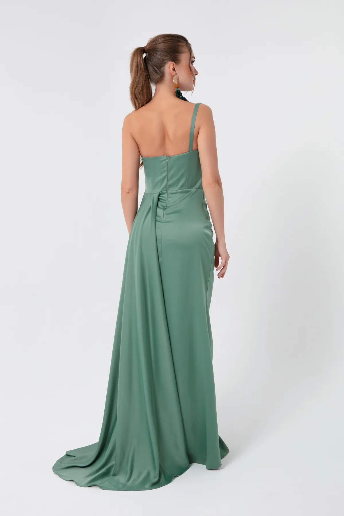 Lafaba  Mintgrünes One-Shoulder-Abend- und Abschlusskleid aus Satin für Damen