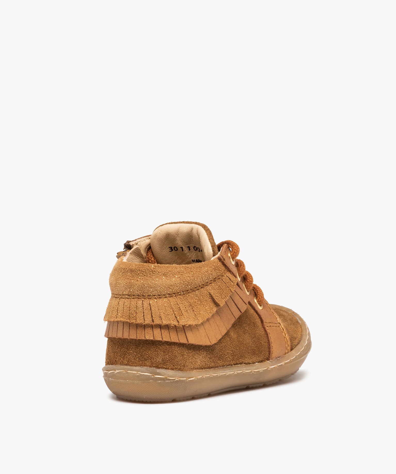Chaussures premiers pas bébé fille dessus cuir à franges ... camel | GEMO