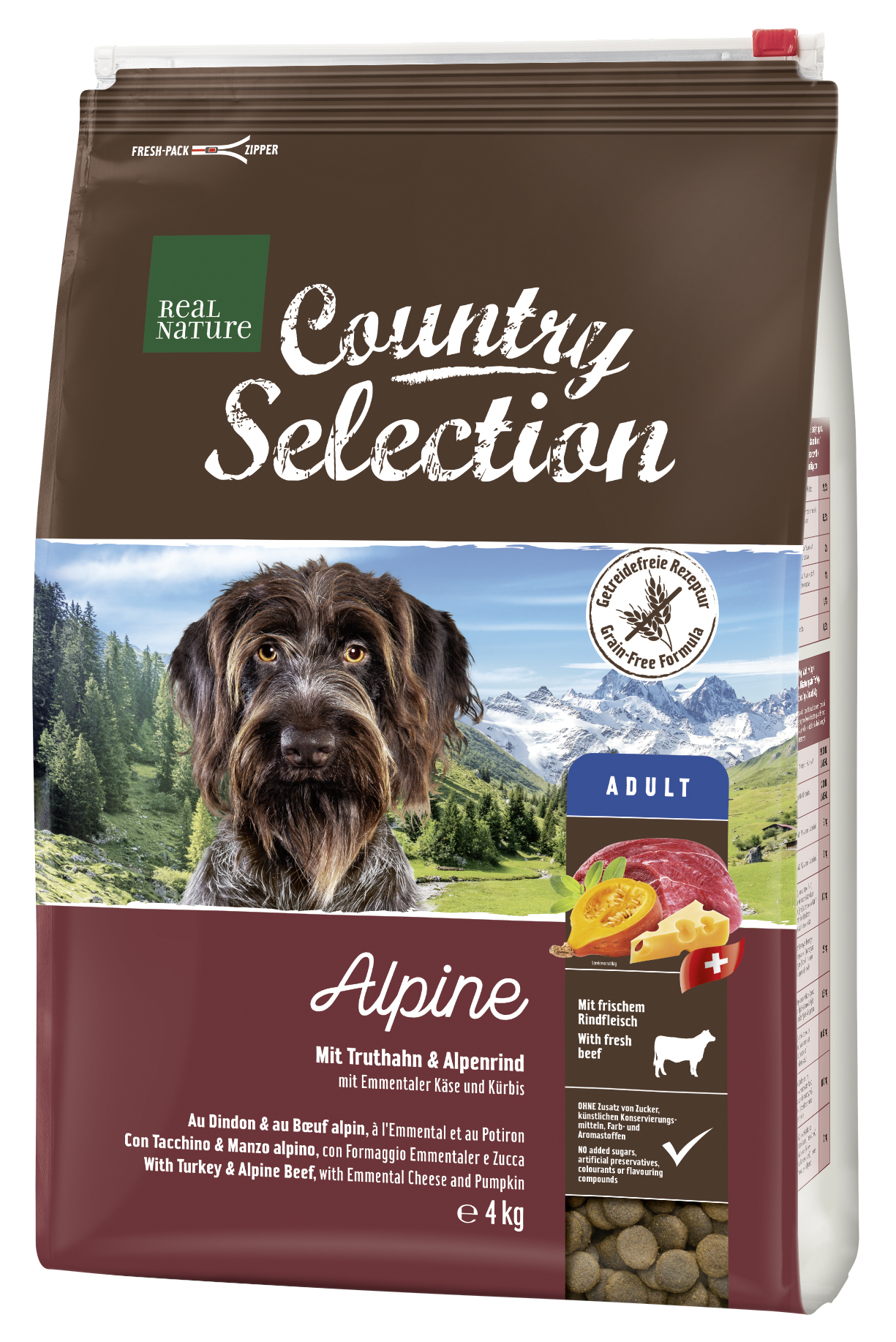REAL NATURE Hundetrockenfutter REAL NATURE Country Selection Alpine Truthahn & Alpenrind 4 kg