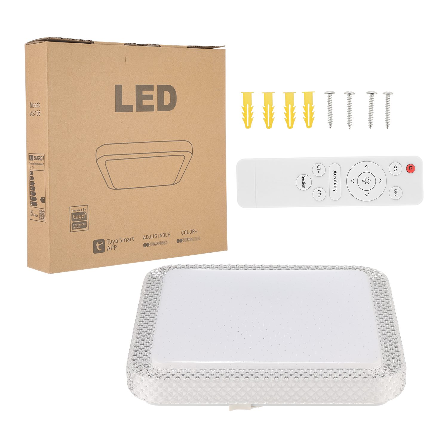 LETGOSPT Deckenleuchte 25W LED Deckenleuchte Dimmbar Kristall Deckenlampe mit Fernbedienung, LED fest integriert, Kaltweiß, Naturweiß, Warmweiß, Schlafzimmerlampe Ø29cm, Modern Sternenhimmel Quadrat Deckenbeleuchtung