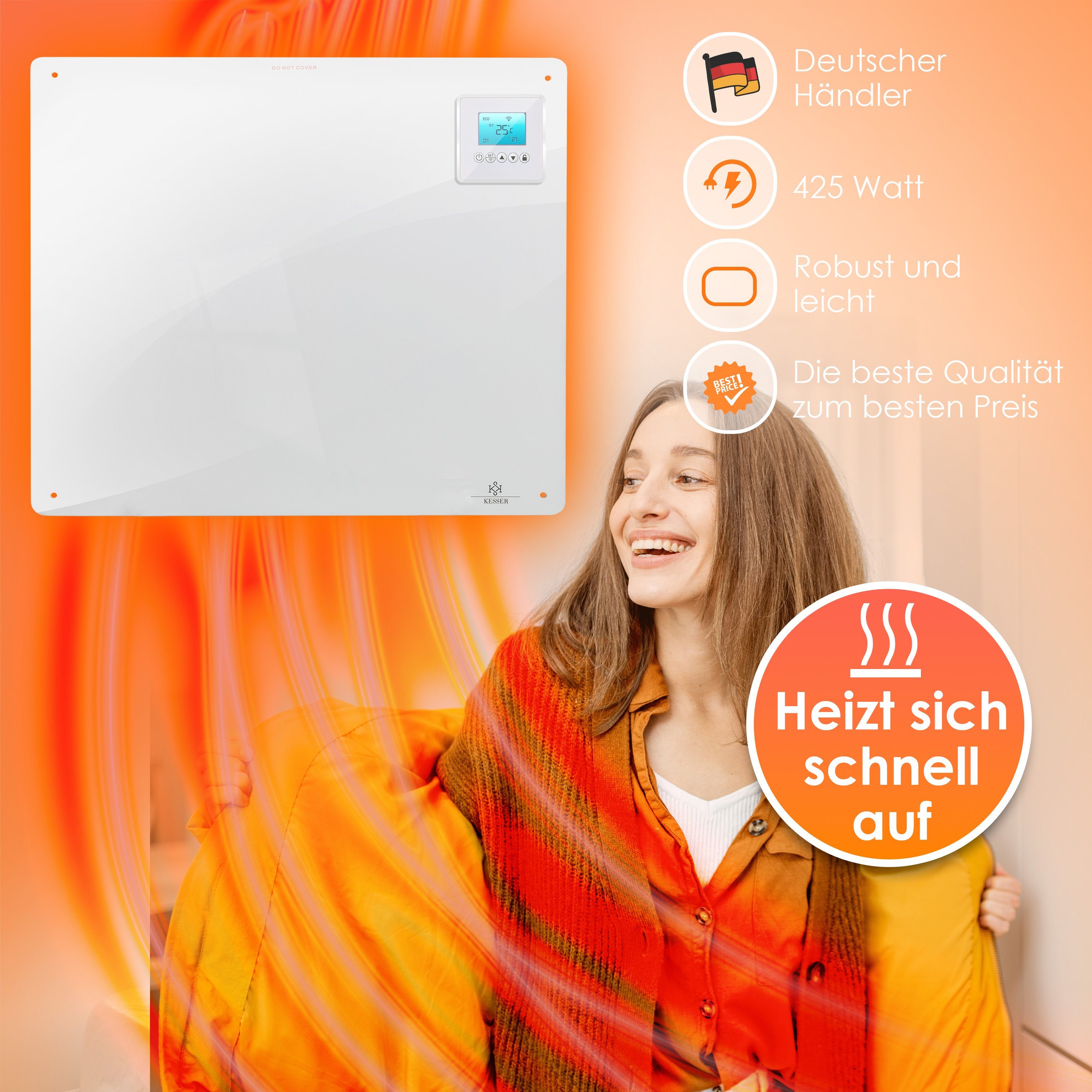 KESSER Infrarotheizung, Infrarotheizung 425-550 Watt mit Fernbedienung LCD-Display