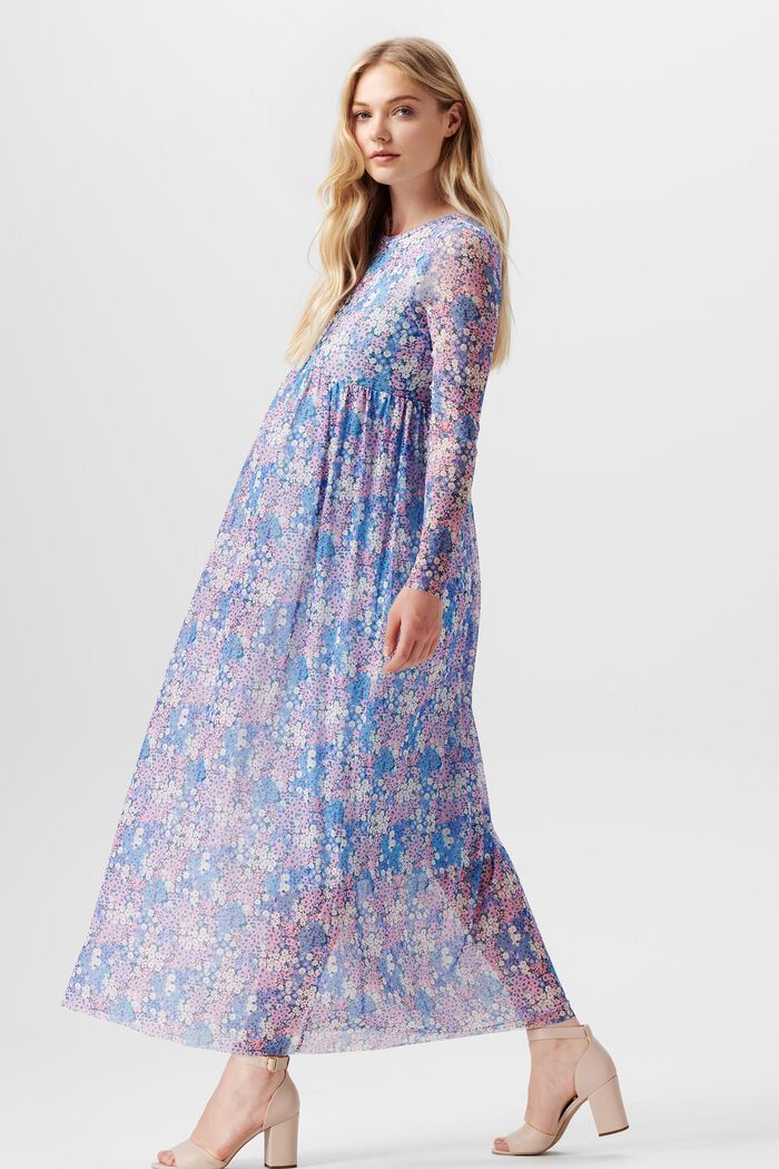 Maxikleid aus Mesh mit Allover-Blumenprint