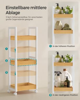 SONGMICS Badregal BCB083, SONGMICS Rollwagen, Badezimmerregal mit 3 Ebenen