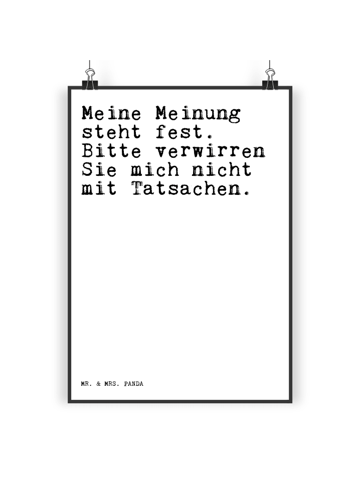 Mr. & Mrs. Panda Poster Meine Meinung steht fest.... mit Spruch in Weiß günstig kaufen