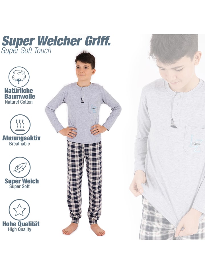 LOREZA Schlafanzug zweiteilig Langarm - Kariert - Mehrfarbig günstig kaufen