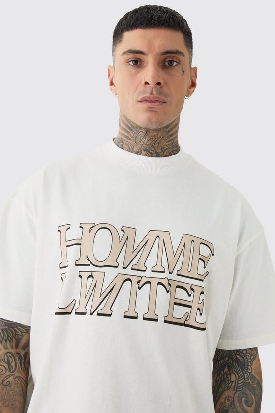 Tall kastiges Oversize T-Shirt mit Homme Ltd Print