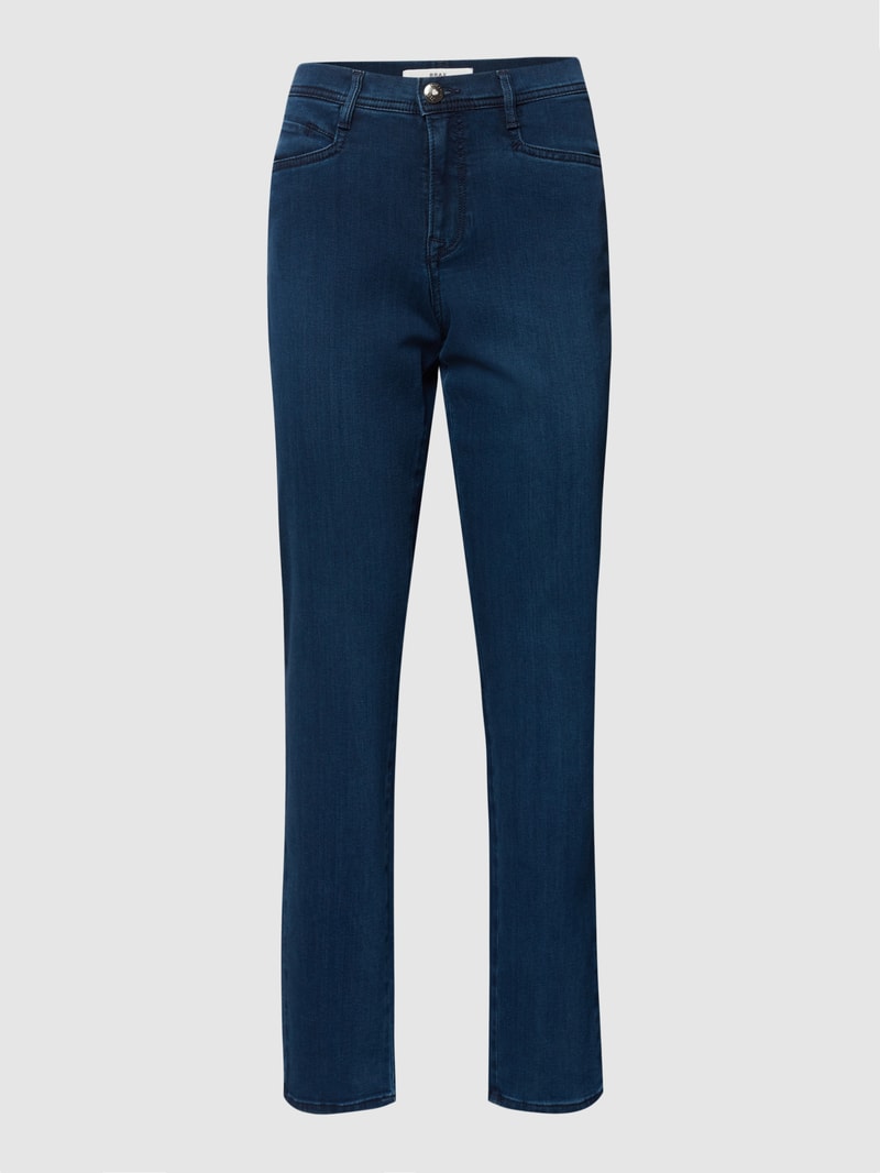 Jeans mit Label-Patch aus Leder Modell 'Carola' in blau