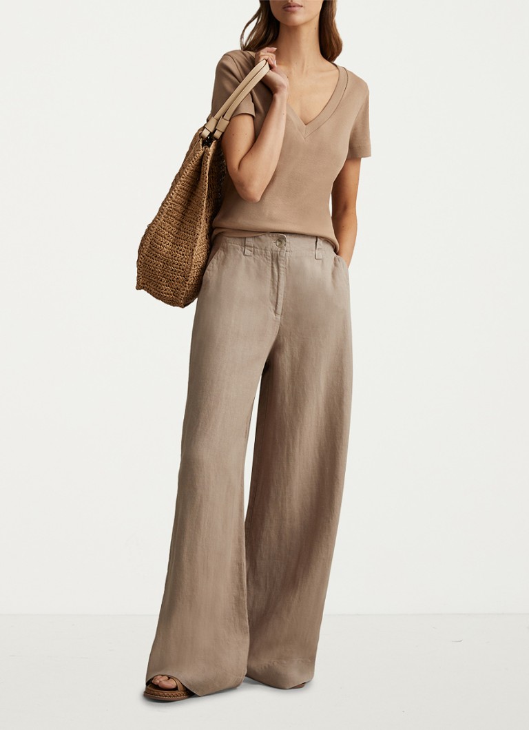 Reiss Demi mid waist wide fit trousers made of linen