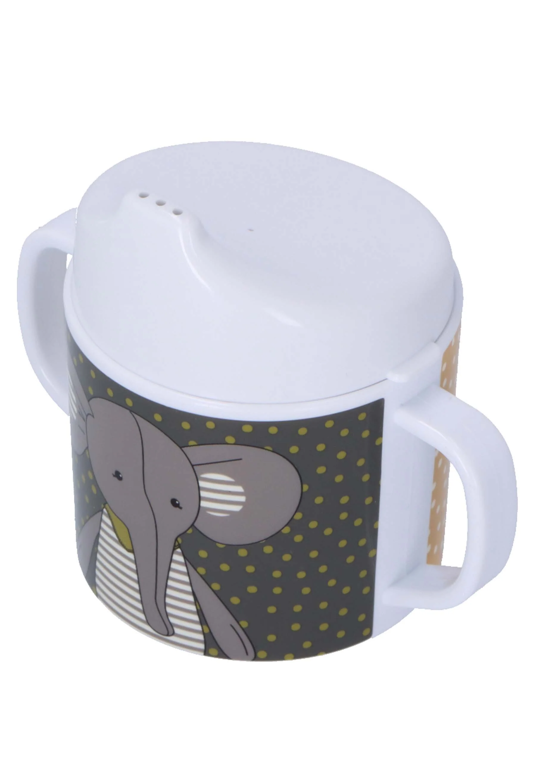 Henkeltasse + Trinkaufsatz Elefant Eddy+Hase Happy