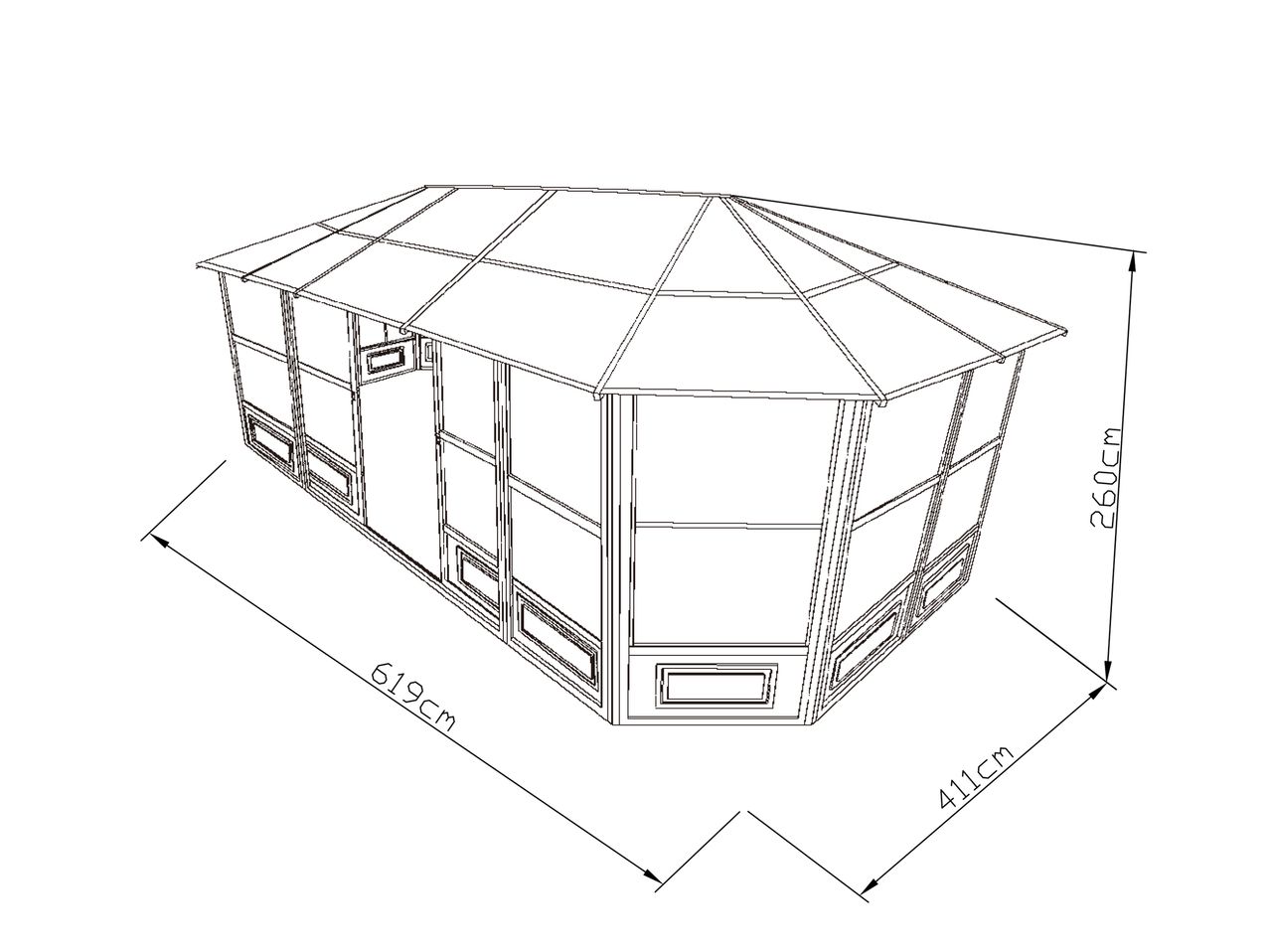 HC Garten & Freizeit Aluminium Wintergarten Pavillon - ca. 619 x 411 x 280 cm, Anthrazit