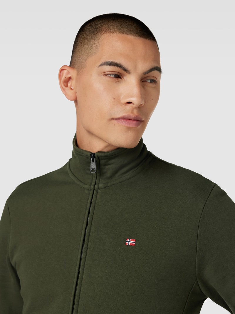 Sweatjacke mit Logo-Detail Modell 'BALIS' in olivgrün