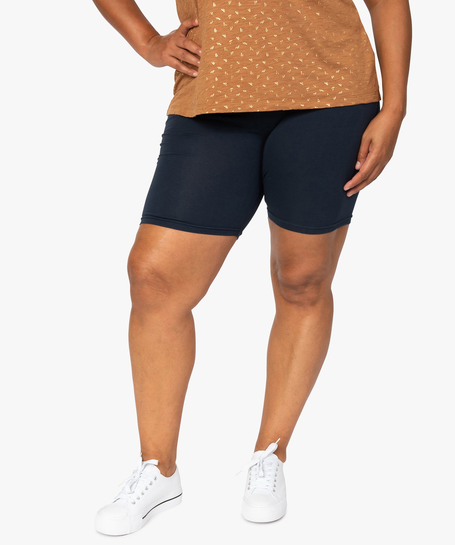 Short femme grande taille en maille à taille élastiquée marine | GEMO