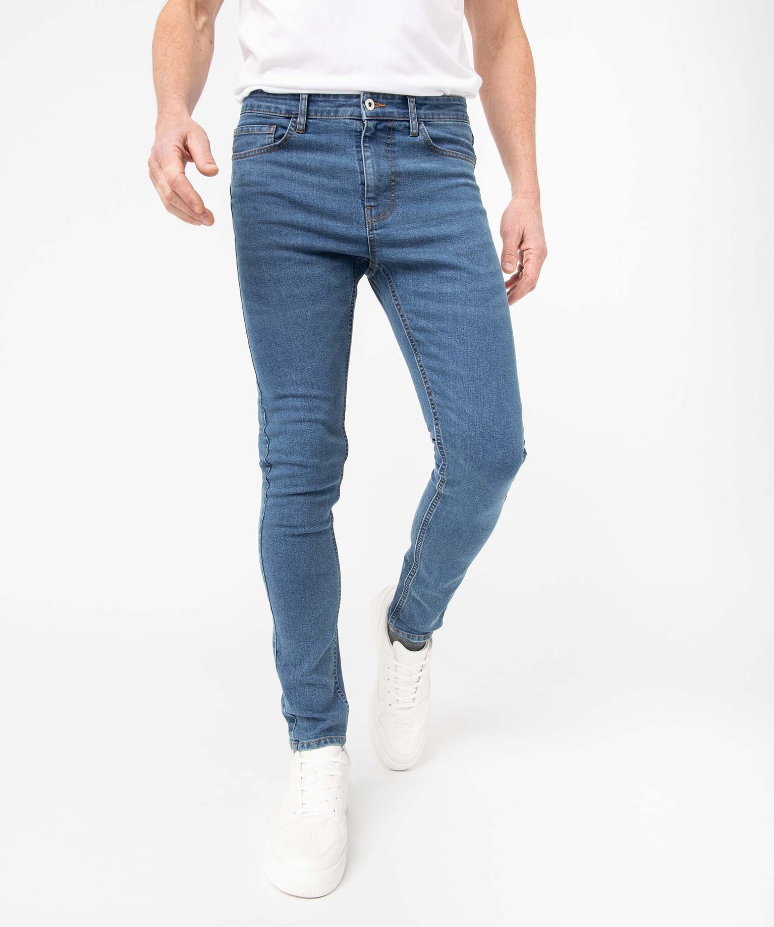 Jean homme skinny taille haute en coton stretch stone | GEMO