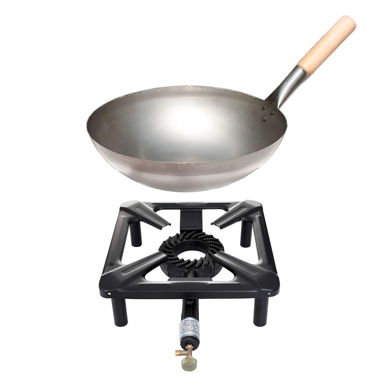 Allgrill Hockerkocher-Set (klein) - ohne Zündsicherung mit Stahl-Wok Ø 30 cm