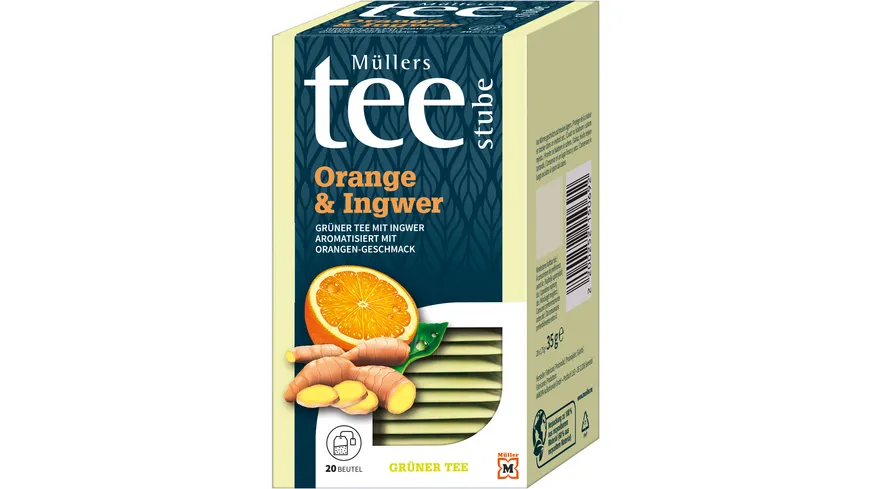 Müllers Teestube Grüner Tee Beutel Orange& Ingwer 30 g