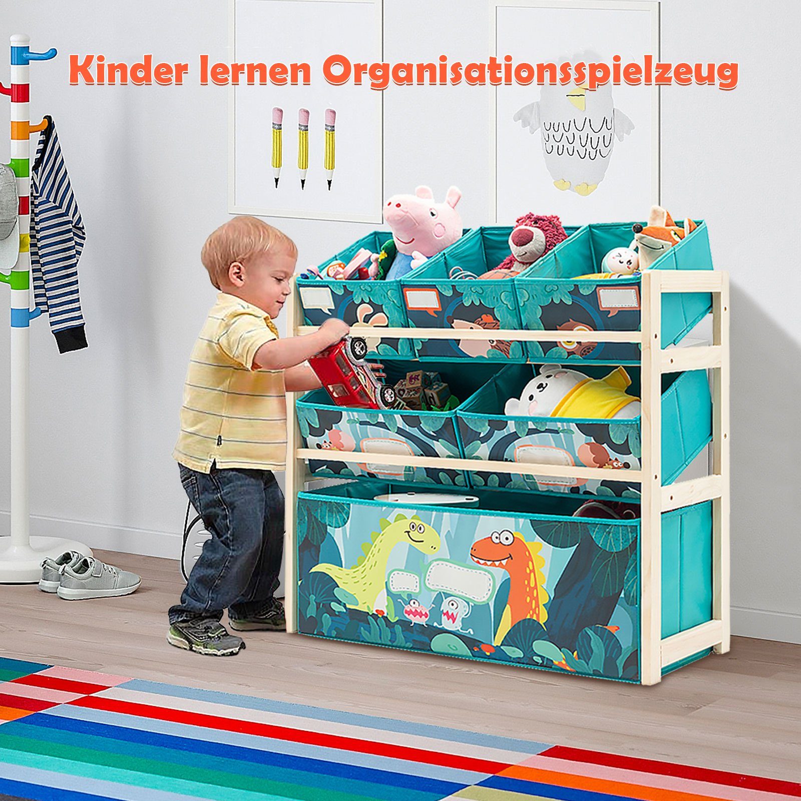 LBLA Kinderregal Spielzeug-Organizer mit 3-stöckiges Holzregal, Aufbewahrungsregal Spielzeugregal Bücherregal für Kinder