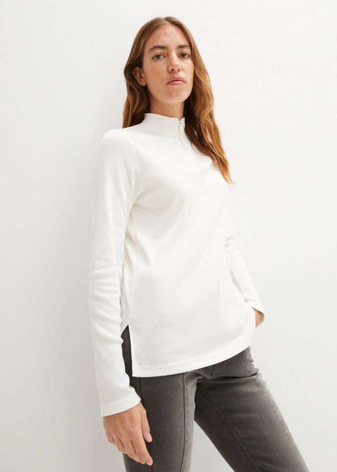 Langarmshirt aus Rippe mit Troyer-Kragen