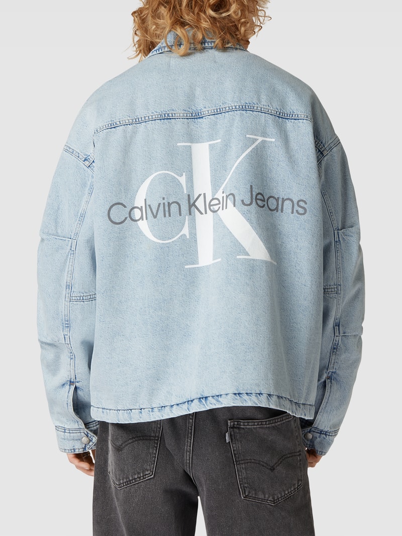 Oversized Jeansjacke mit Label-Print in jeans