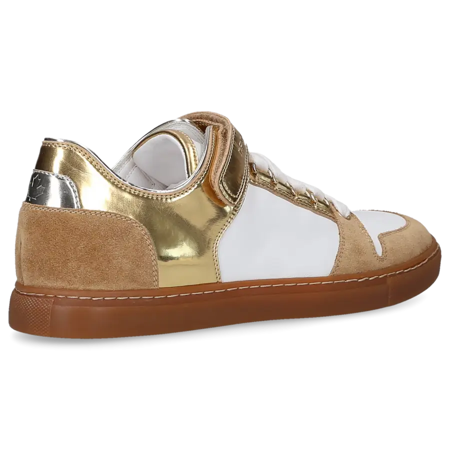 Dsquared2 - Schnürer Glattleder Kalbsleder Veloursleder Logo beige gold weiß - beige