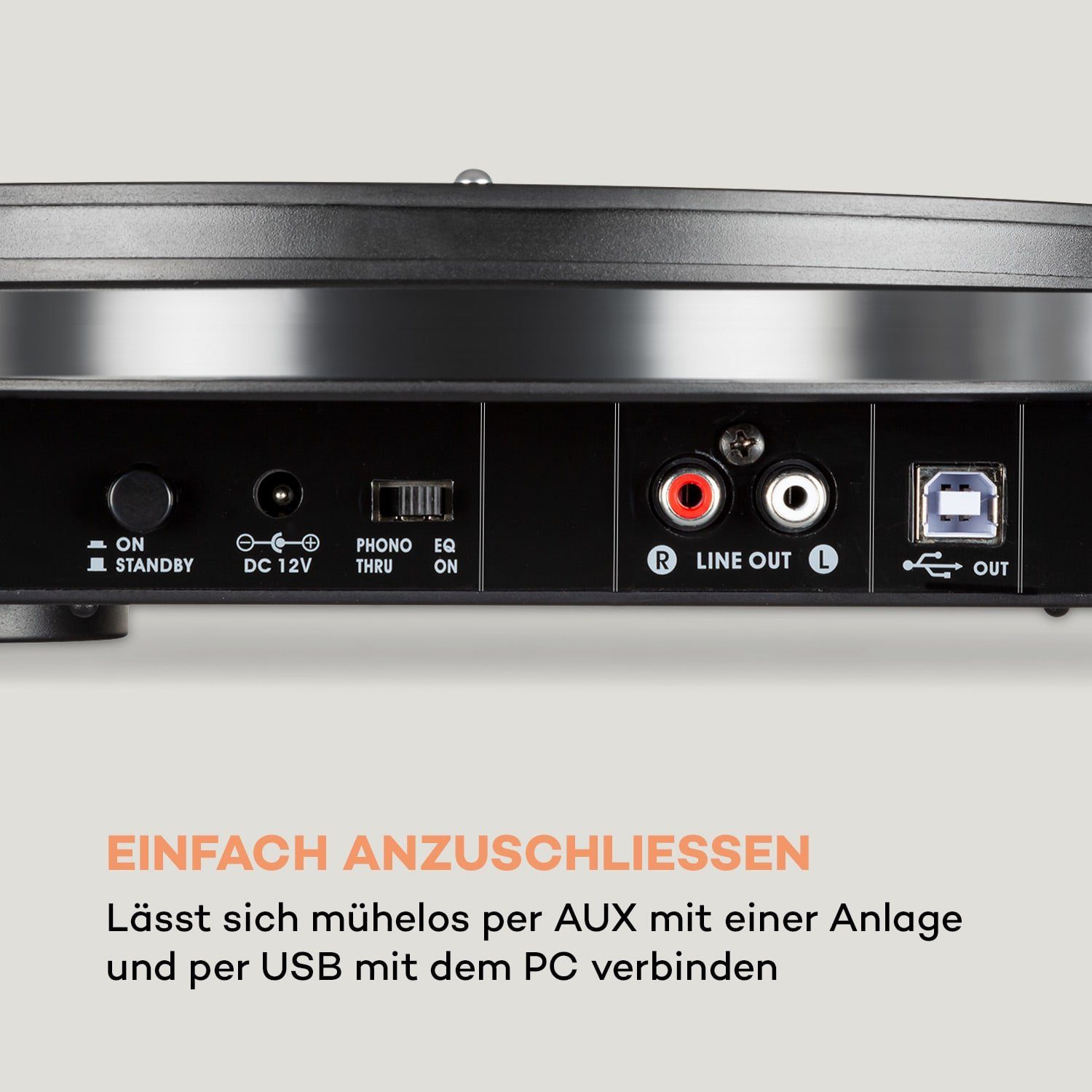 Auna Pureness Plattenspieler (lässt sich per AUX mit einer Anlage und per USB mit dem PC verbinden)