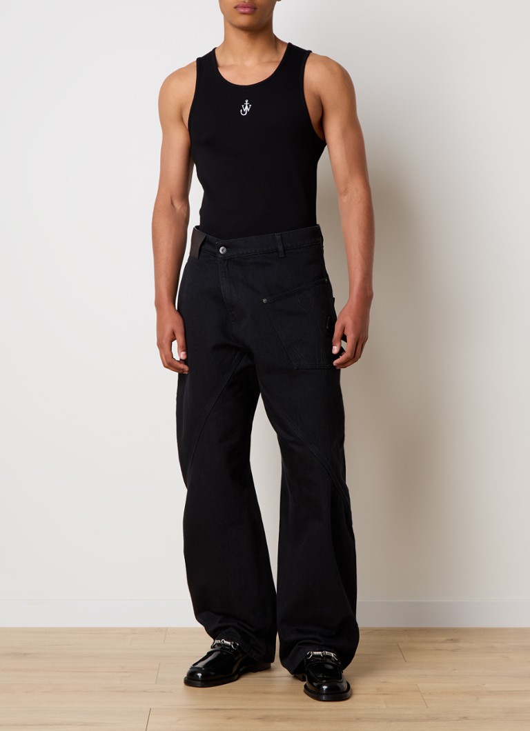 Tricou JW Anderson fără mâneci, cu nervuri, confecționat din bumbac organic și decorat cu un logo brodat.