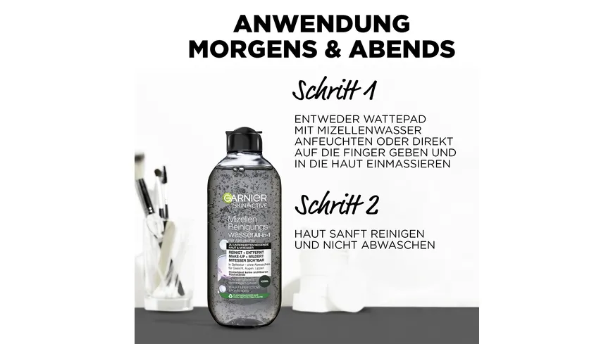 Garnier Skin Active Hautklar Mizellen Jelly Reinigungswasser mit Aktivkohle und Salicylsäure 400 ml