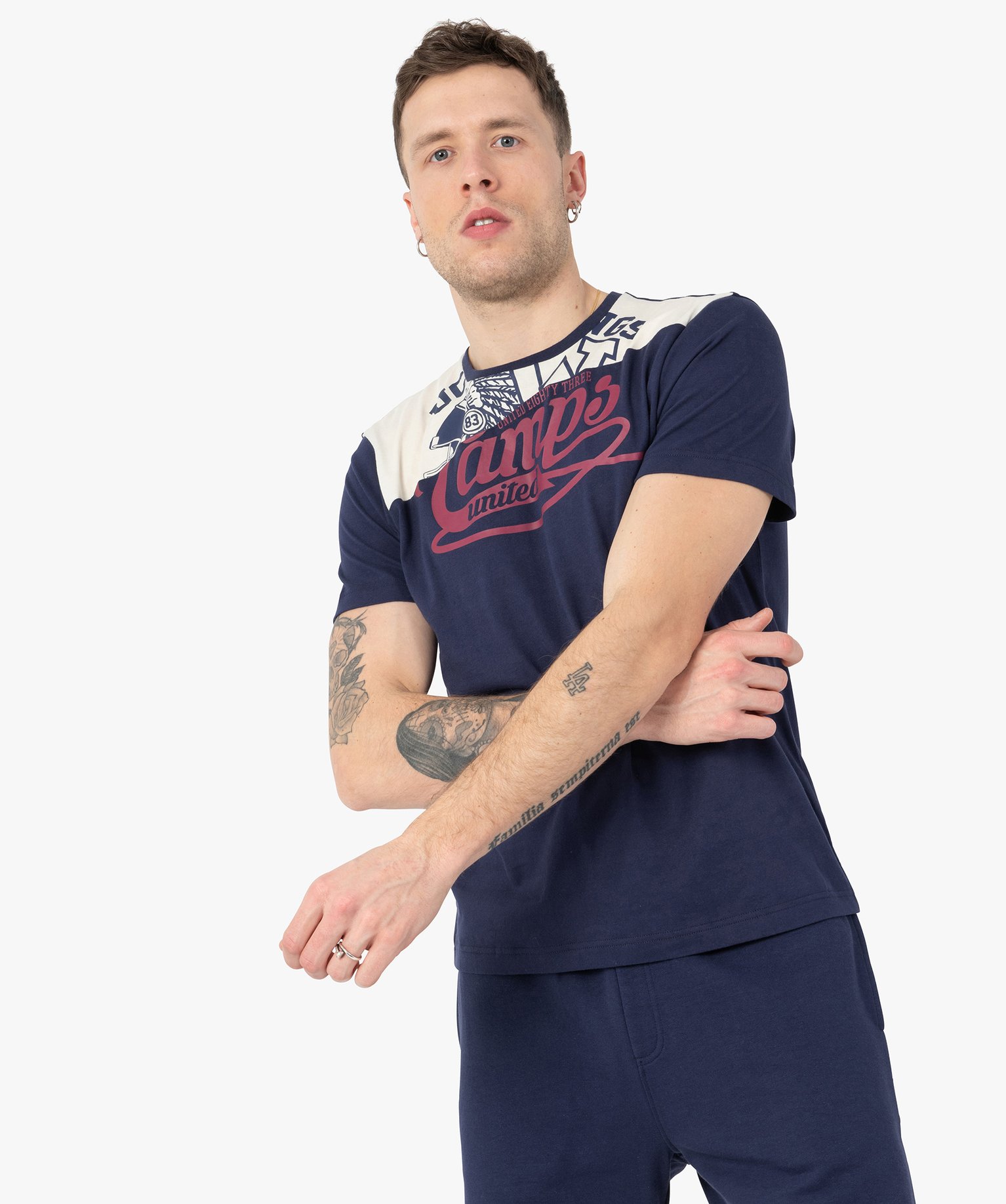 Tee-shirt homme bicolore avec motif sous le col – Camps U... bleu | GEMO