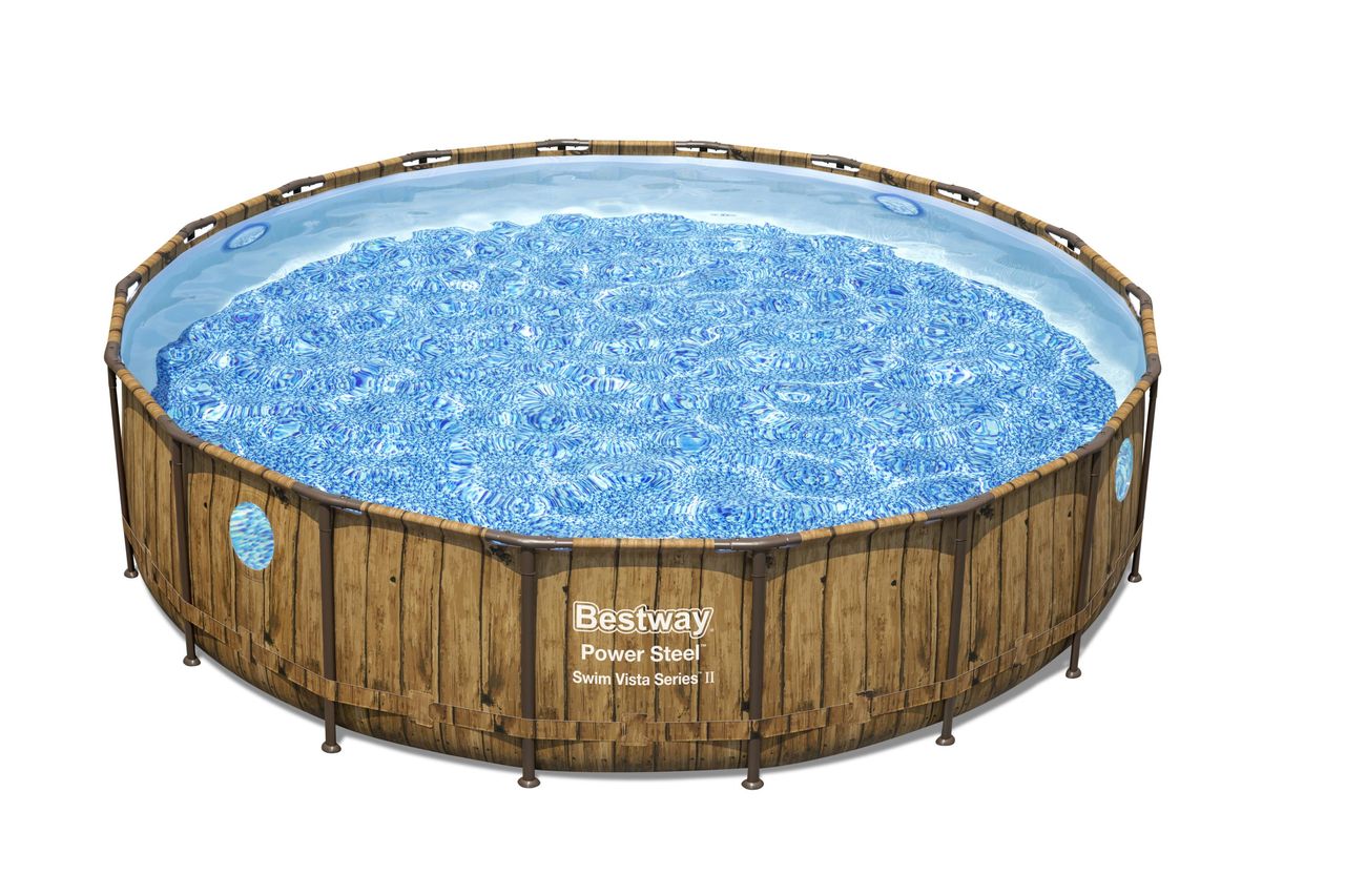 Bestway Power Steel™ Swim Vista Series™ Frame Pool Komplett-Set mit Filterpumpe, Holz-Optik
