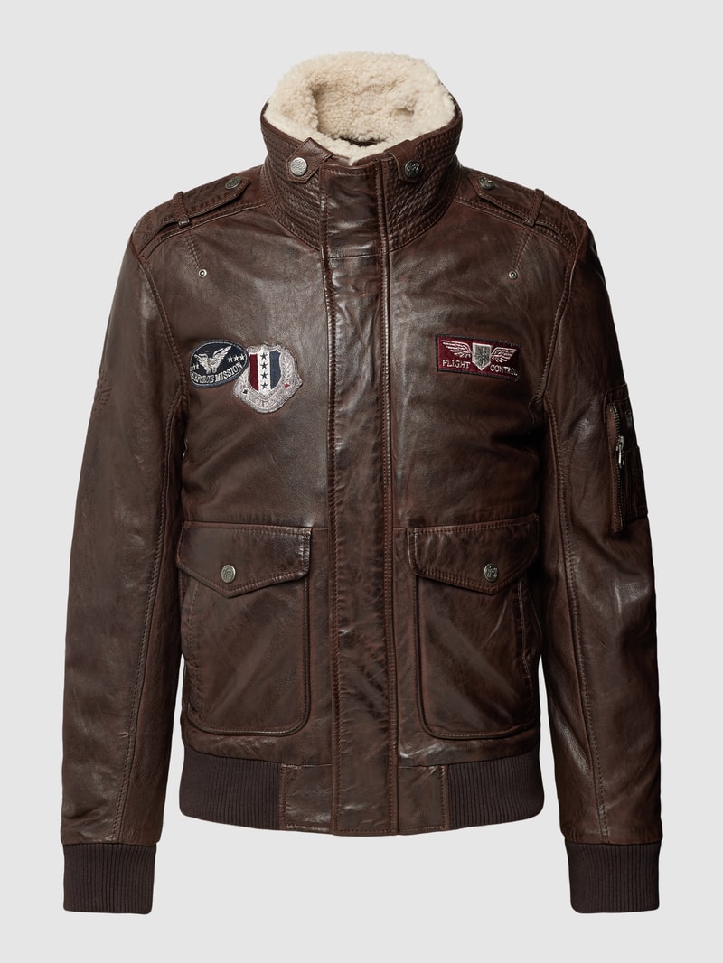 Lederjacke aus echtem Leder mit Label-Patches Modell 'CRUISE' in dunkelbraun