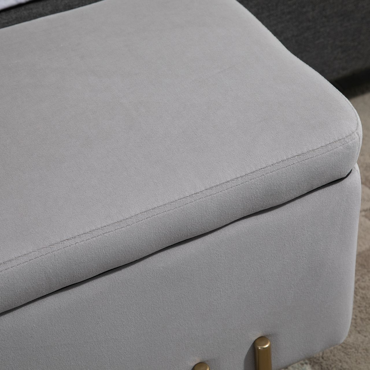 HOMCOM Sitzbank, Polsterbank mit Stauraum, Truhenbank, Stoff, Metall, Schaumstoff, Hellgrau, 100 x 40 x 42 cm