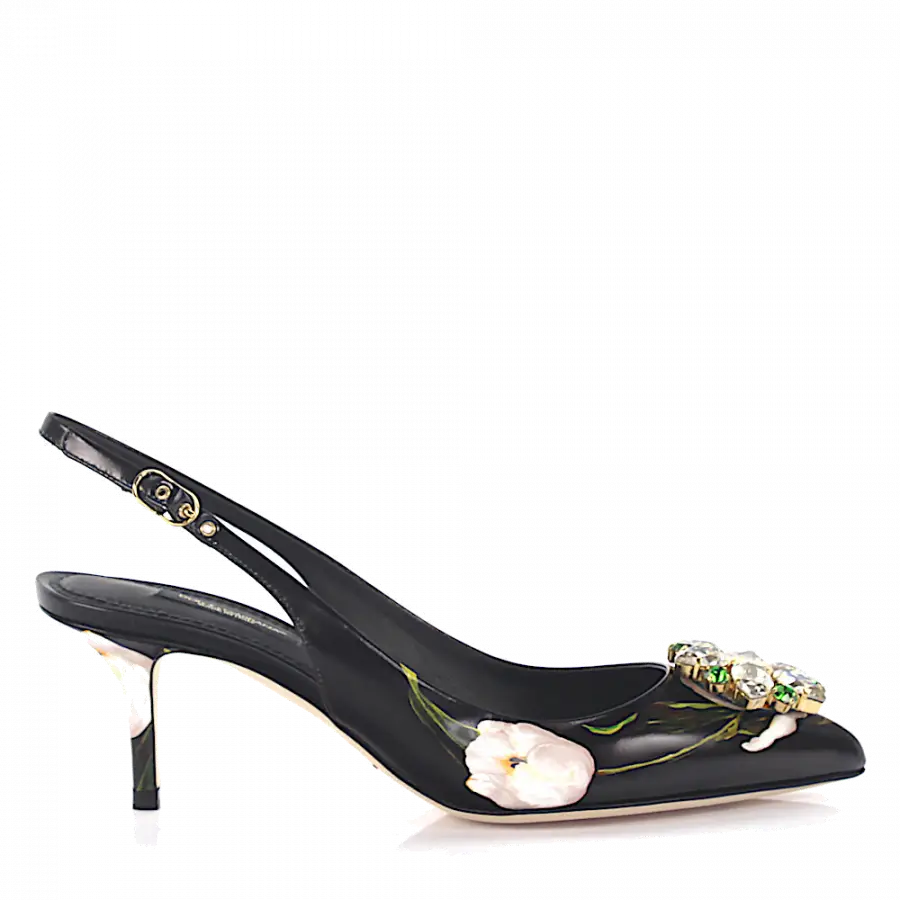 Dolce & Gabbana - Slingpumps Kristallverzierung Print schwarz weiß grün - schwarz