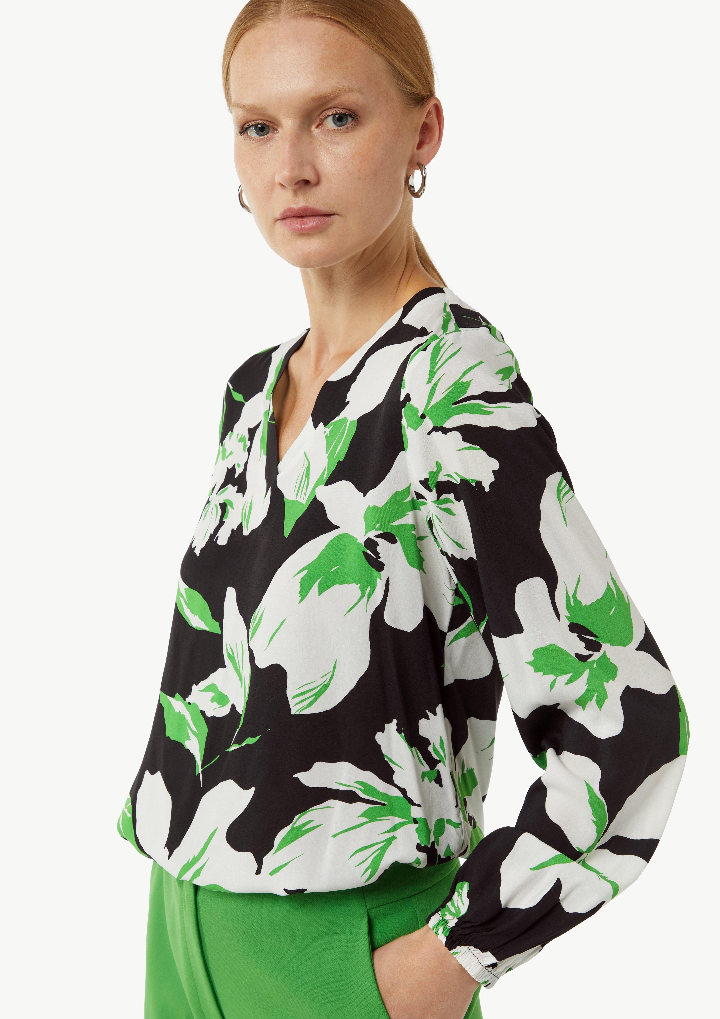 Gemusterte Bluse mit Gummibündchen am Ärmel - mehrfarbig