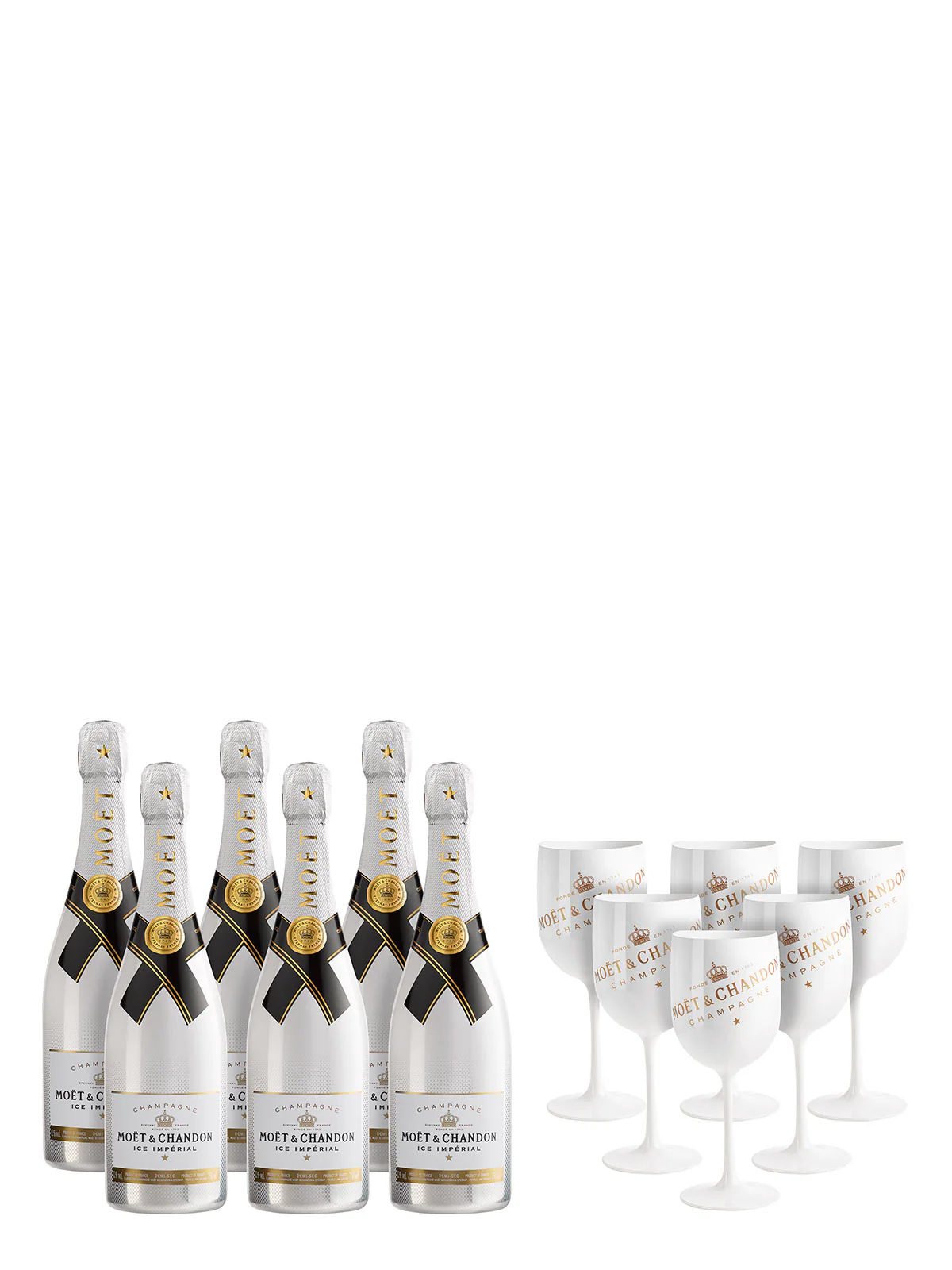 Moët & Chandon Ice Impérial Party Set - Geschenkset mit 6 Flaschen 750 ml und 6 Gläsern