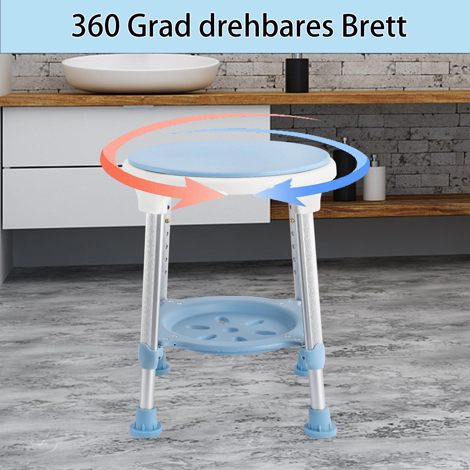 AUFUN Duschhocker Duschstuhl 360 Grad drehbar, für senioren Höhenverstellbar