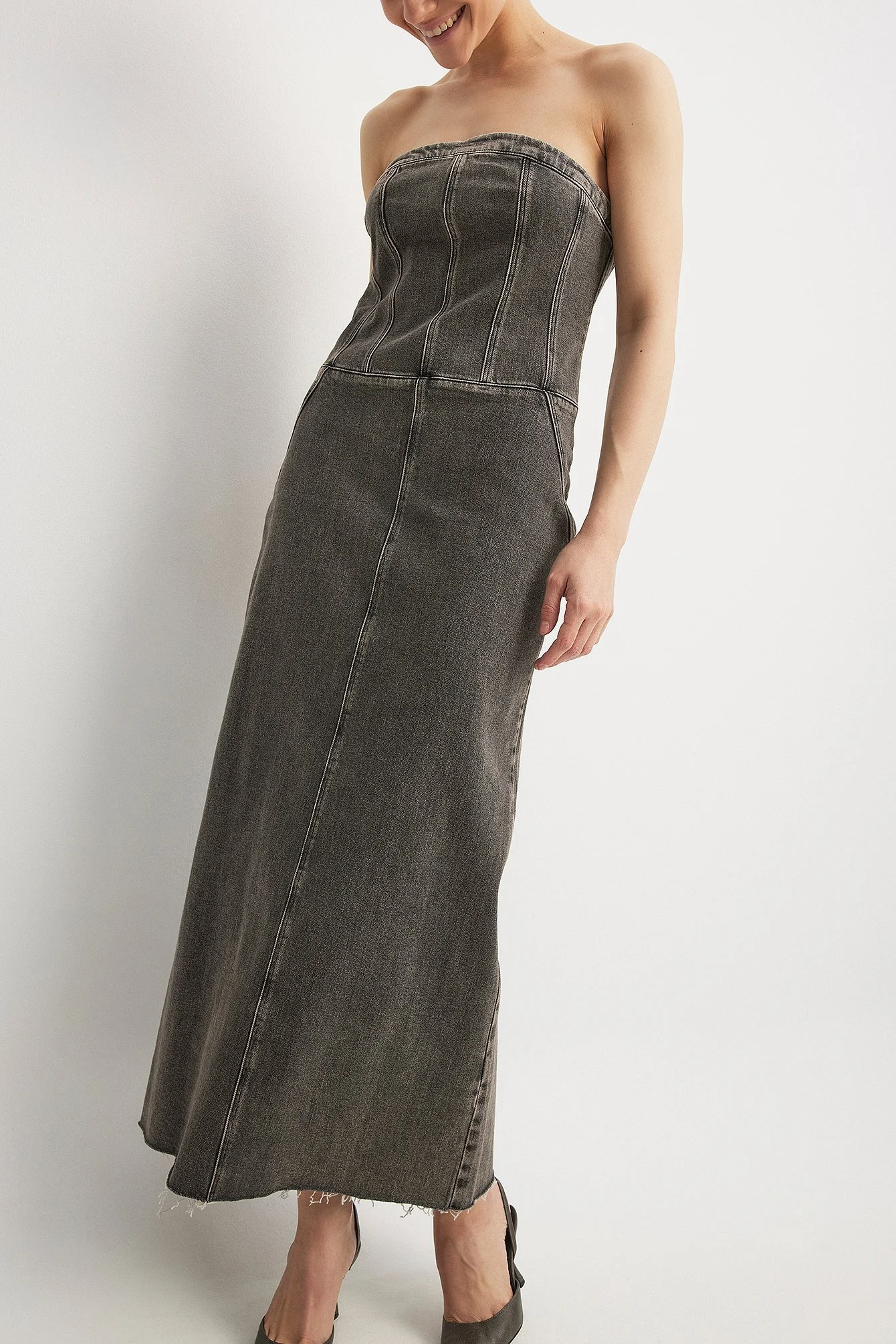 Bandeau-Denim-Maxikleid
