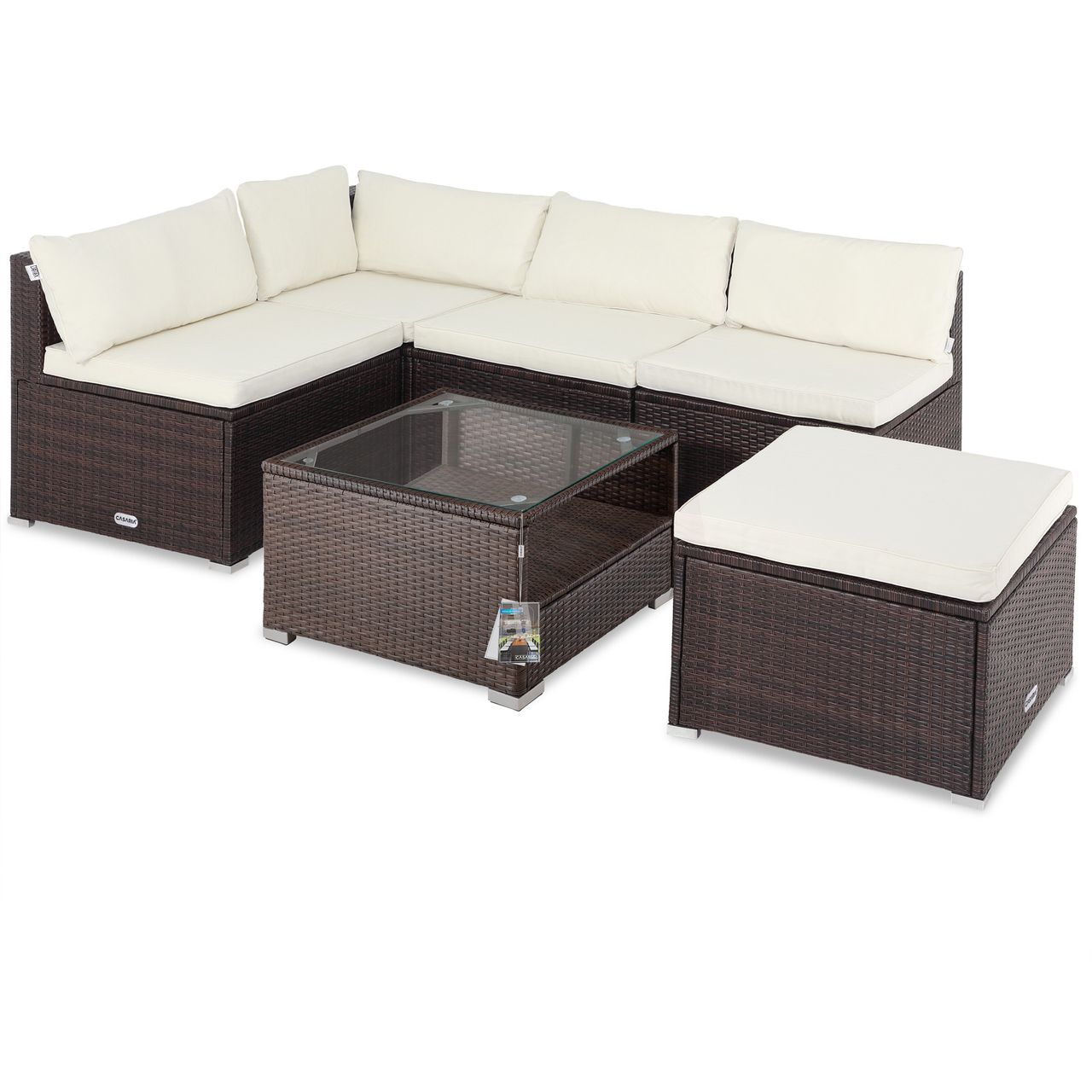 Casaria Polyrattan Ecklounge Braun/Creme dicke Rückenpolster