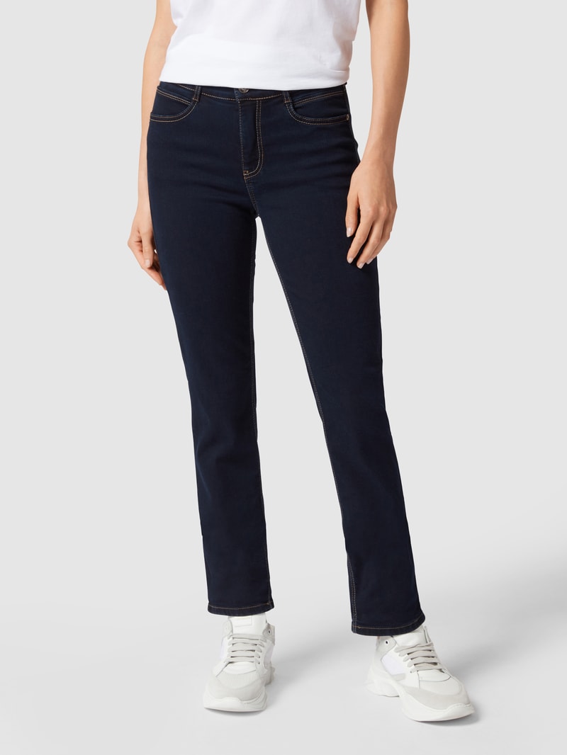 Straight Fit Jeans mit Label-Patch Modell 'Angela' in marineblau