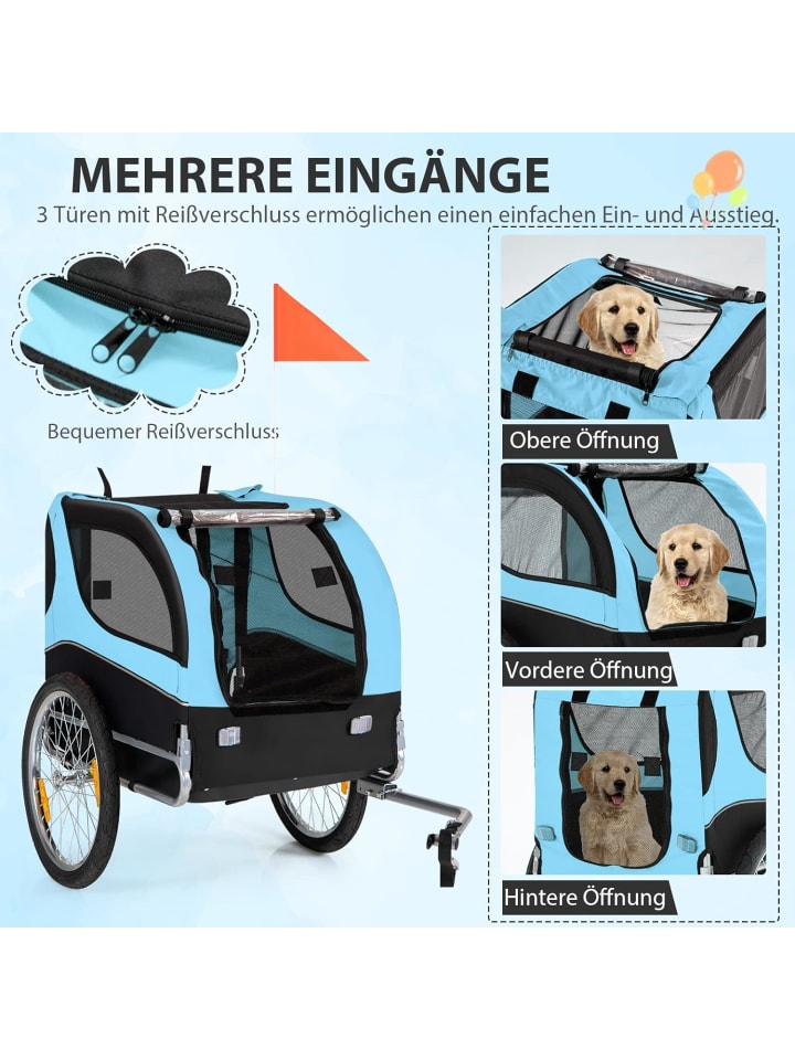 COSTWAY Hundeanhänger für Fahrrad in Blau günstig kaufen 135 cm