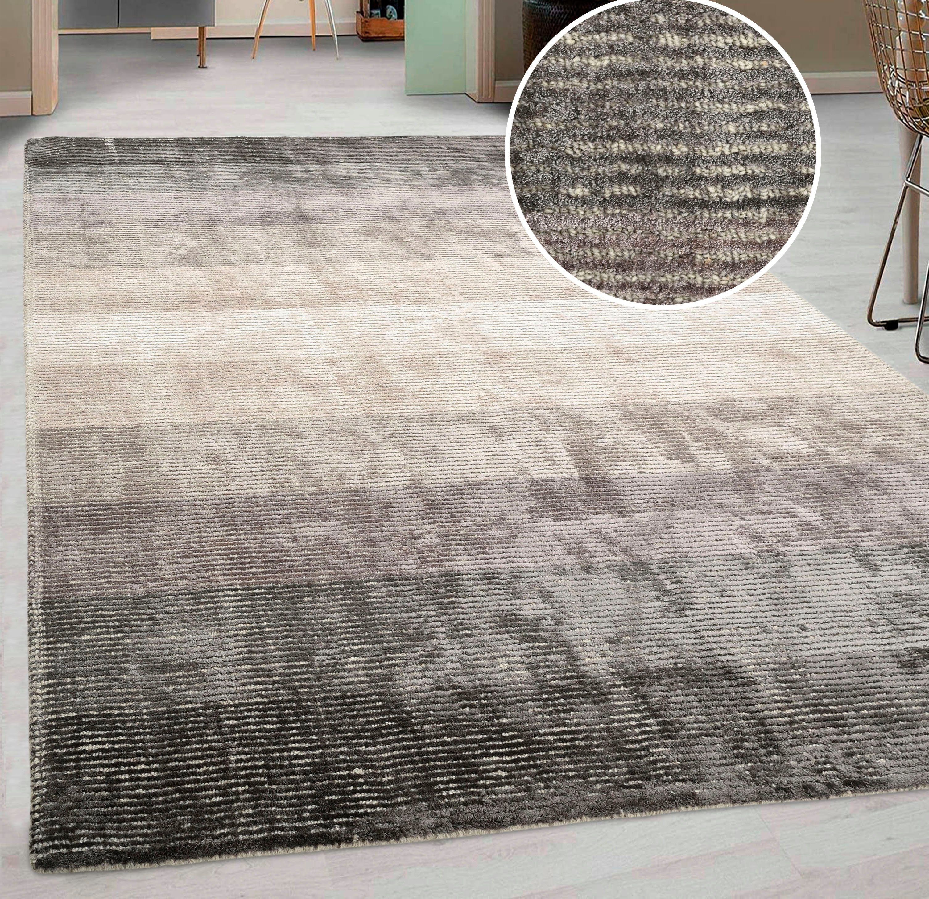 Teppich Nebraska, Timbers, rechteckig, Höhe: 13 mm, Design mit Streifen und Farbverlauf, mit dezentem Glanz, Viskose