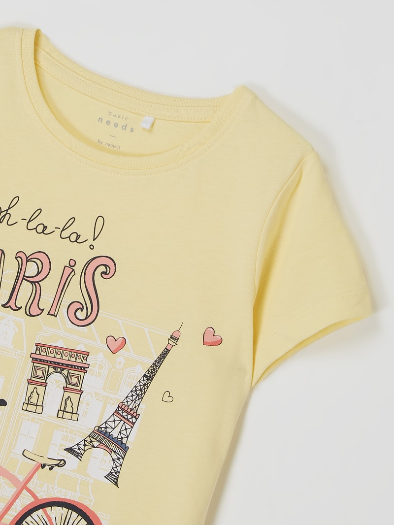 T-Shirt mit Glitter-Effekt Modell 'Veen' in hellgelb