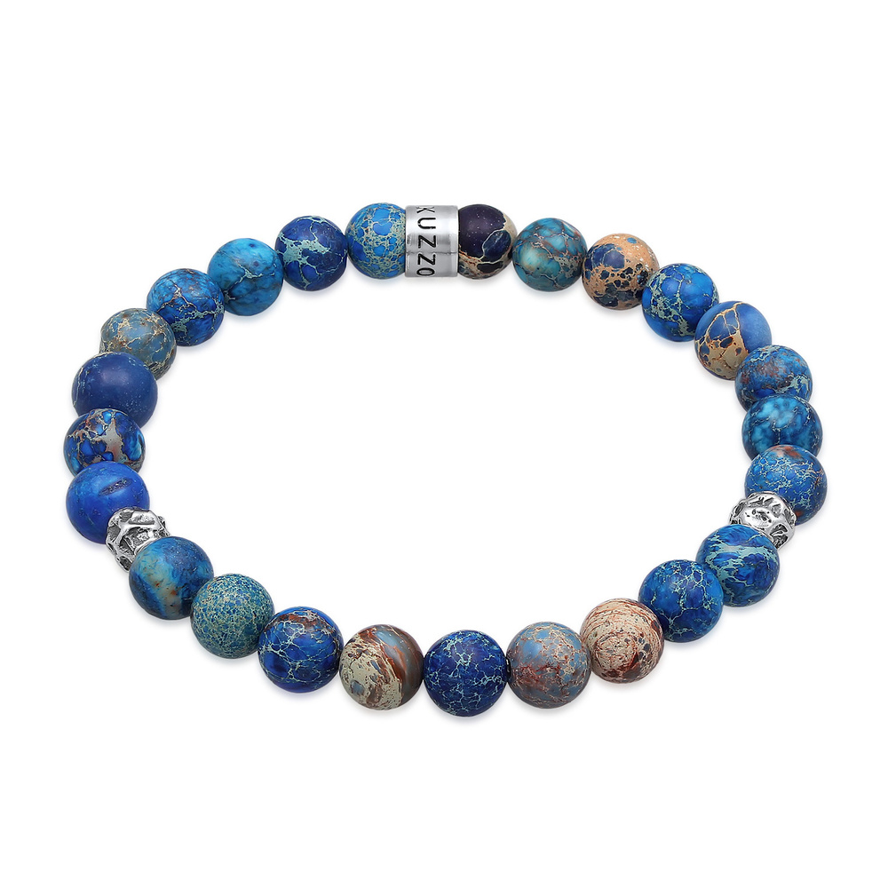 KUZZOI KUZZOI Bracelet Hommes Beads Tendance boules avec agate Bleu en Argent Sterling 9 Bracelet