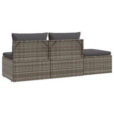 vidaXL Loungesofa 3-tlg. Garten-Lounge-Set mit Kissen Grau Poly Rattan, 1 Teile