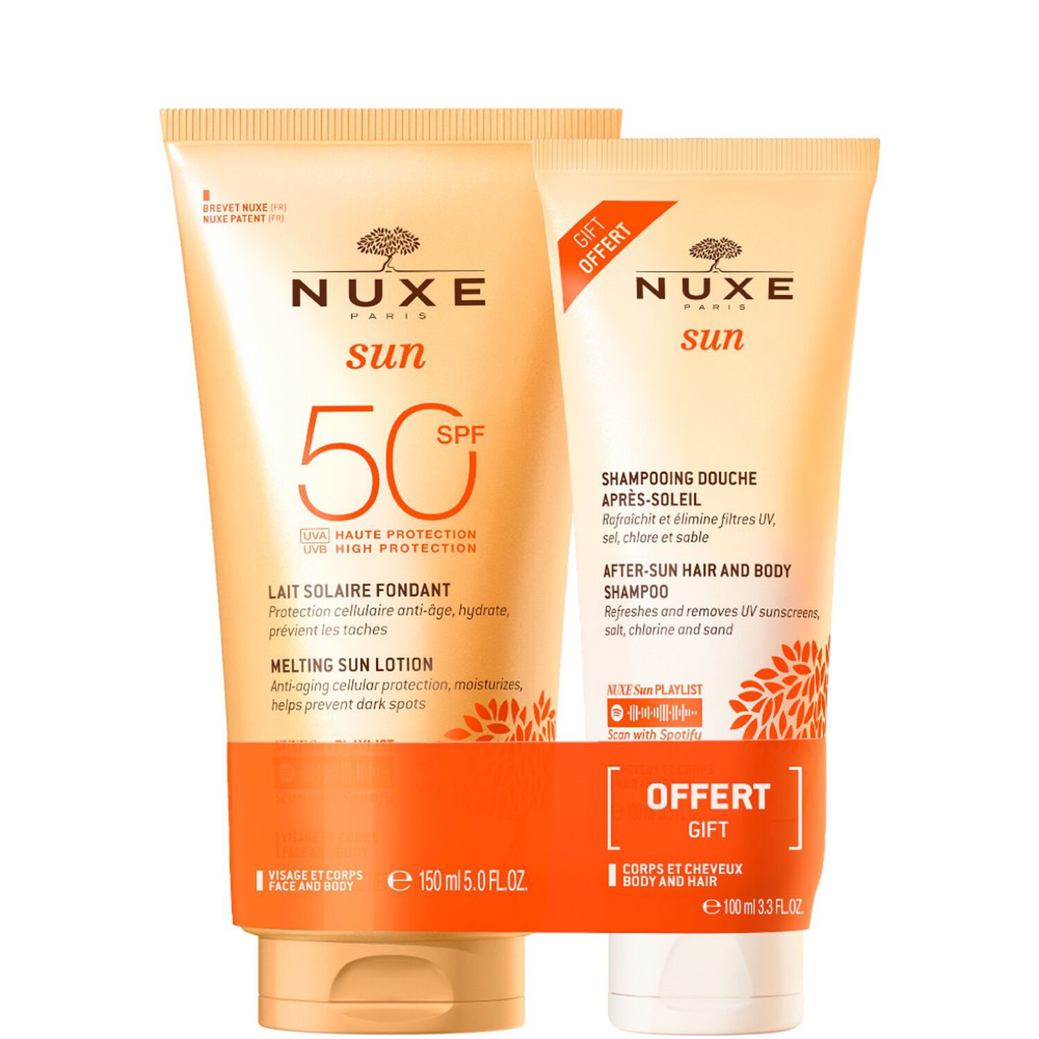 Nuxe Lait solaire SPF50 et Shampoing douche après soleil Nuxe Sun - Toutes peaux - 250ml