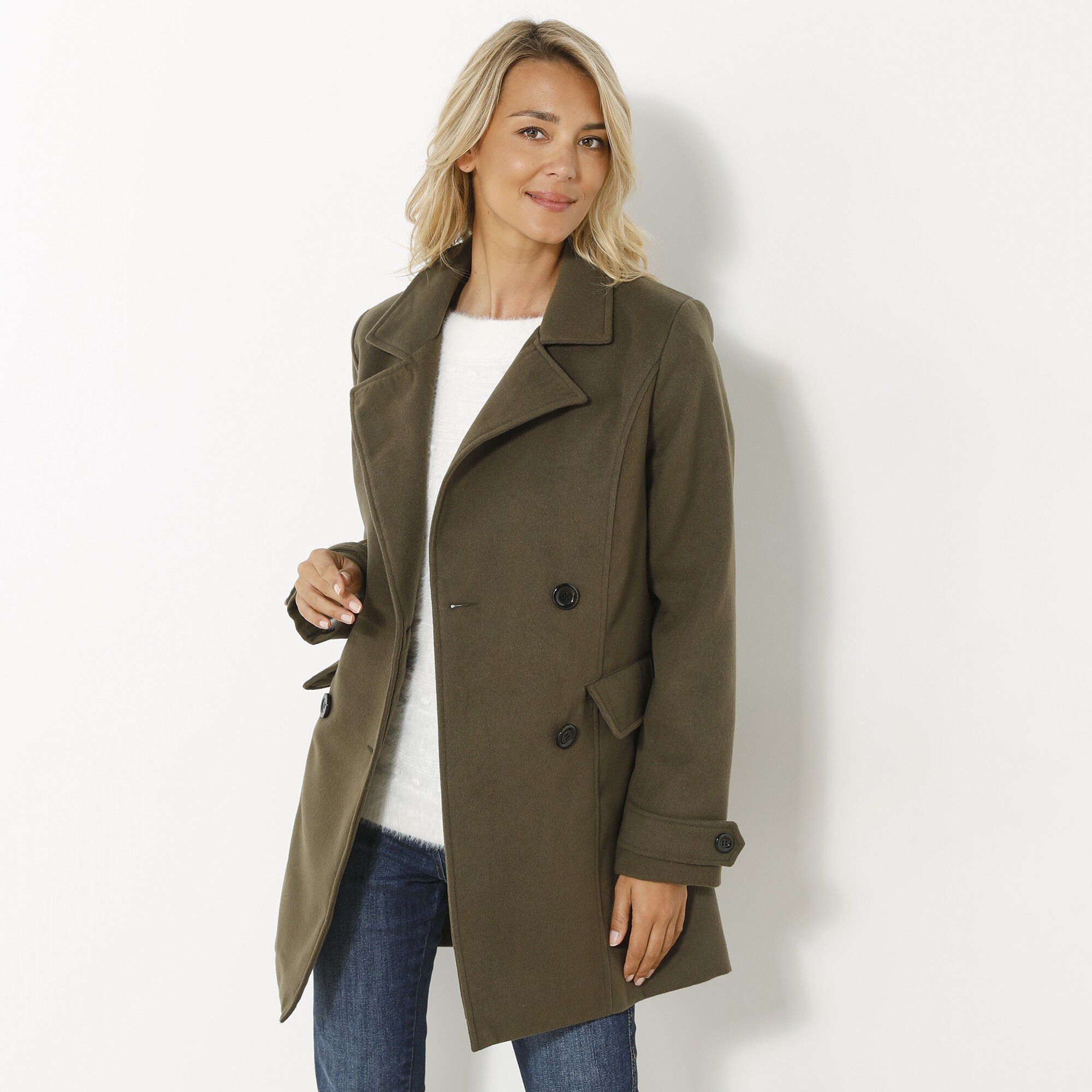 Manteau caban aspect drap de laine